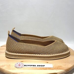 Rothy's The Espadrille Gold Jute Midsole No Ankle Lace Flats NWOB - Size 10